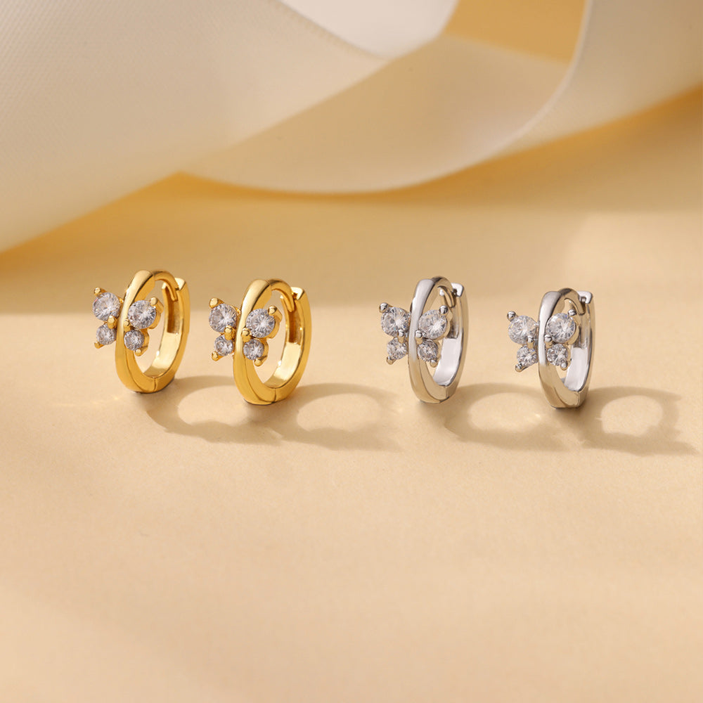 Geometric Waterproof Non Tarnish Earrings For Women, Copper With 18K Real Gold Plated PVD Coating And Zircon Inlay