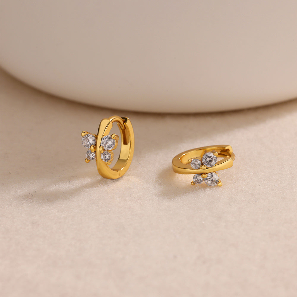 Geometric Waterproof Non Tarnish Earrings For Women, Copper With 18K Real Gold Plated PVD Coating And Zircon Inlay