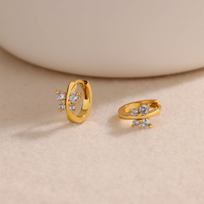 Geometric Waterproof Non Tarnish Earrings For Women, Copper With 18K Real Gold Plated PVD Coating And Zircon Inlay