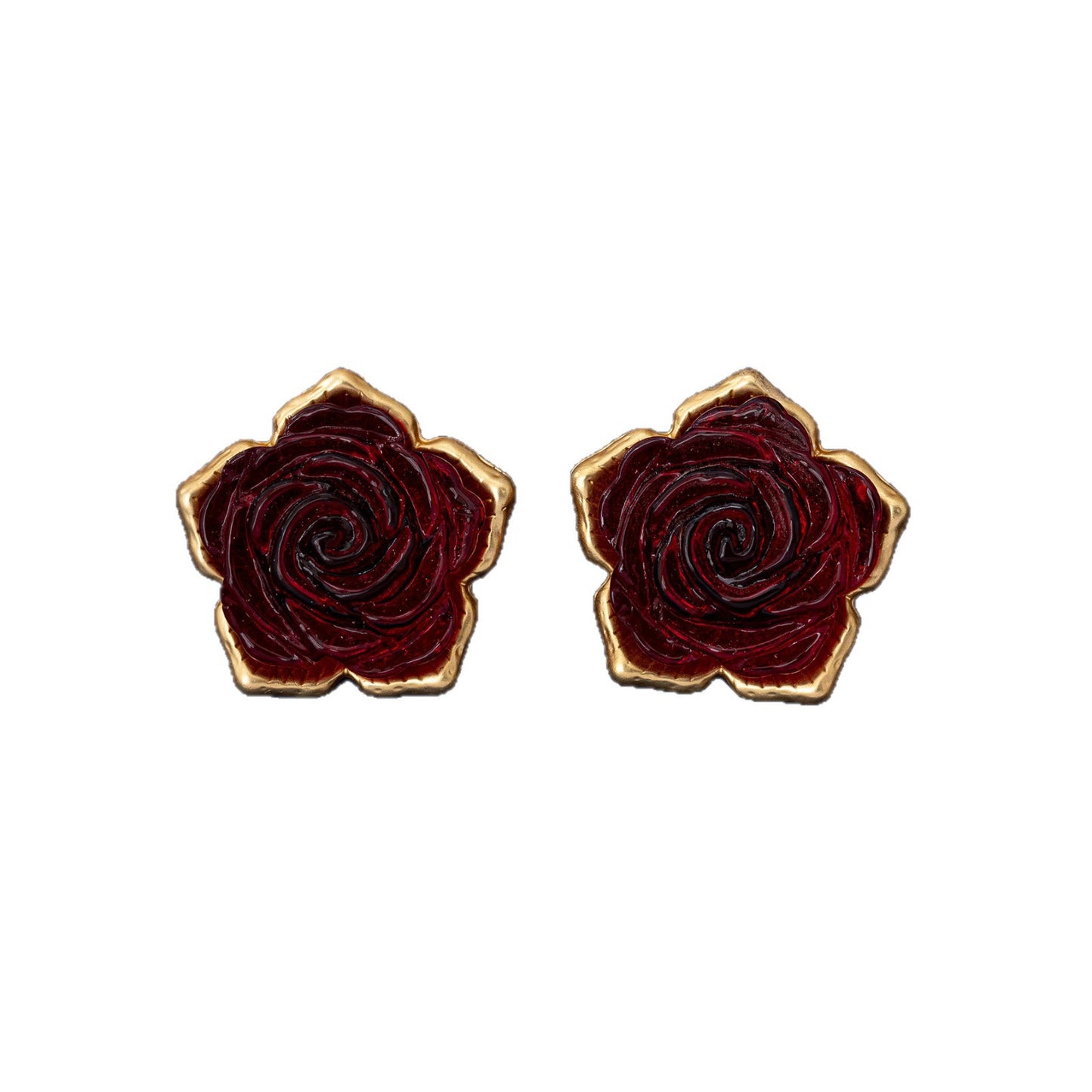Rose Stud Earrings For Unisex, 1 Pair In Red Featuring Zinc Alloy With 925 Sterling Silver Ear Pins