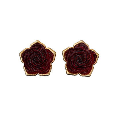 Rose Stud Earrings For Unisex, 1 Pair In Red Featuring Zinc Alloy With 925 Sterling Silver Ear Pins