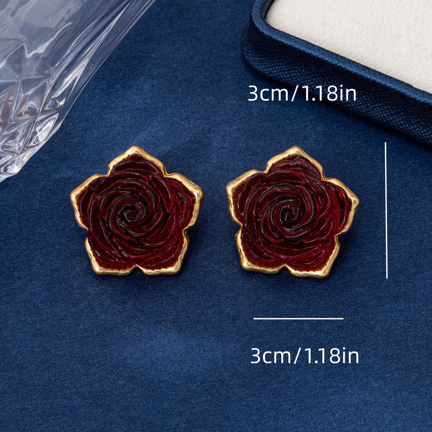 Rose Stud Earrings For Unisex, 1 Pair In Red Featuring Zinc Alloy With 925 Sterling Silver Ear Pins