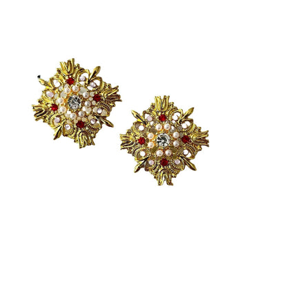 Retro Flowers Stud Earrings For Women With 925 Sterling Silver Posts And Zircon Inlay In Zinc Alloy