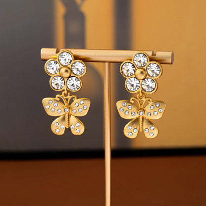 Flowers Stud Earrings For Unisex Featuring 925 Sterling Silver Posts With Sweet Style And Zircon Inlay In Zinc Alloy