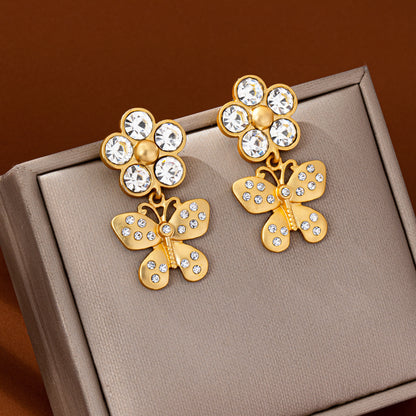 Flowers Stud Earrings For Unisex Featuring 925 Sterling Silver Posts With Sweet Style And Zircon Inlay In Zinc Alloy