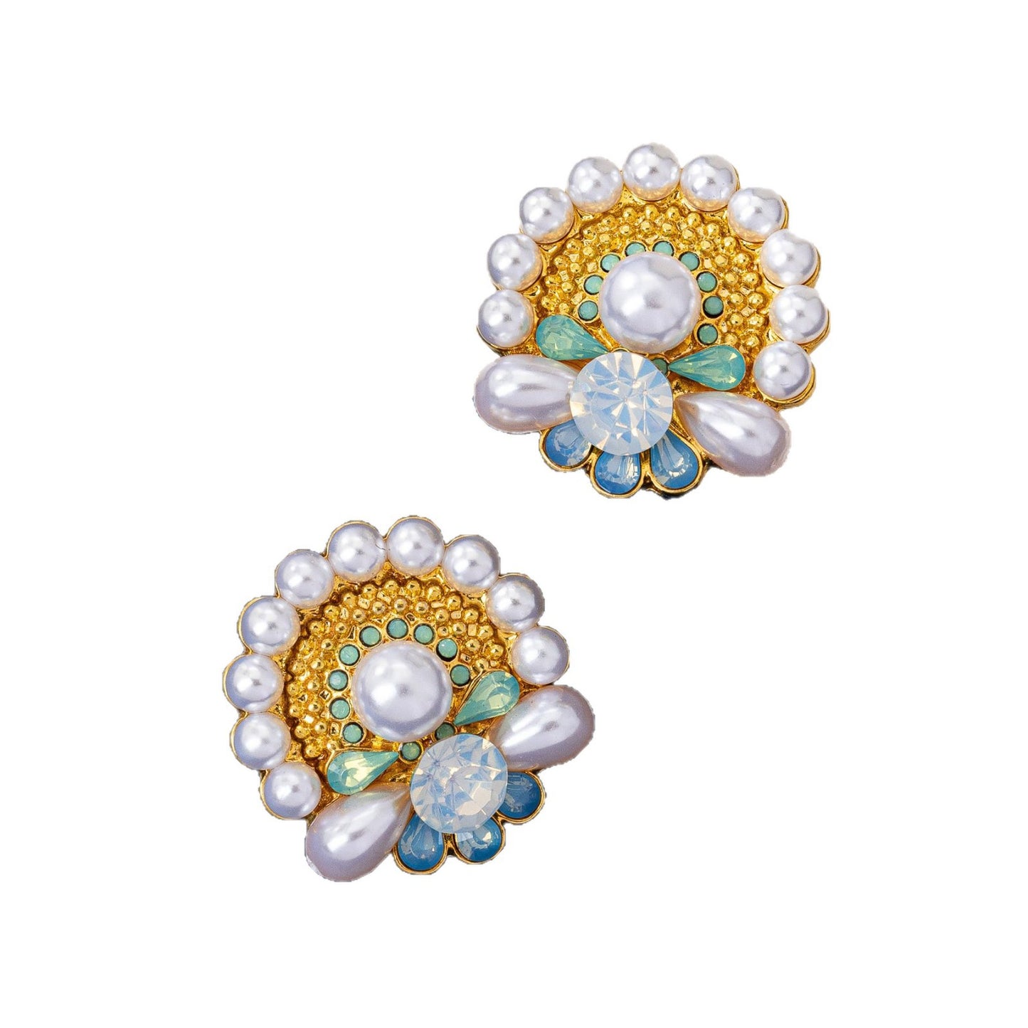 Round Stud Earrings For Women Featuring Artificial Pearl Inlay With 925 Sterling Silver Posts And Zinc Alloy Design In Silver