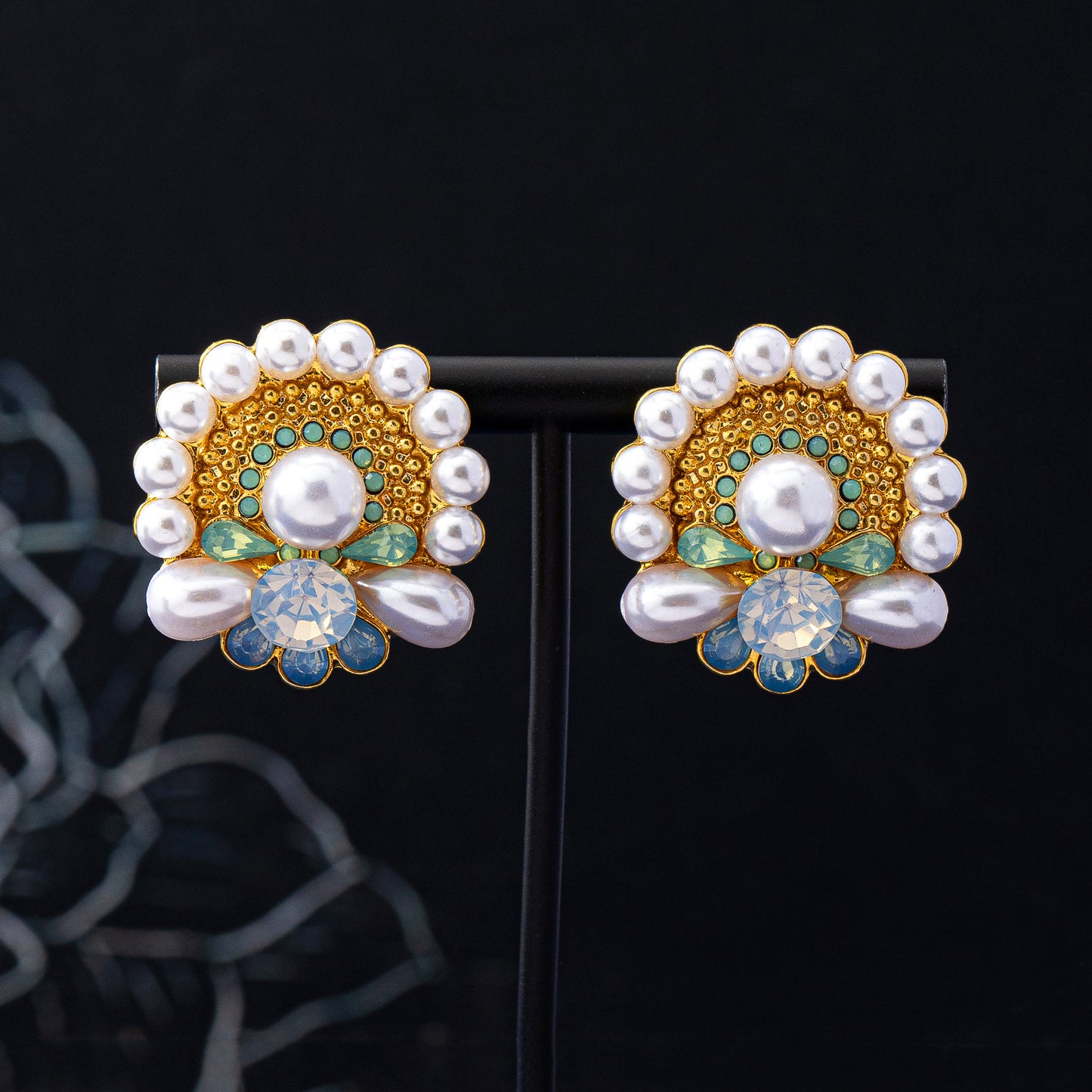 Round Stud Earrings For Women Featuring Artificial Pearl Inlay With 925 Sterling Silver Posts And Zinc Alloy Design In Silver