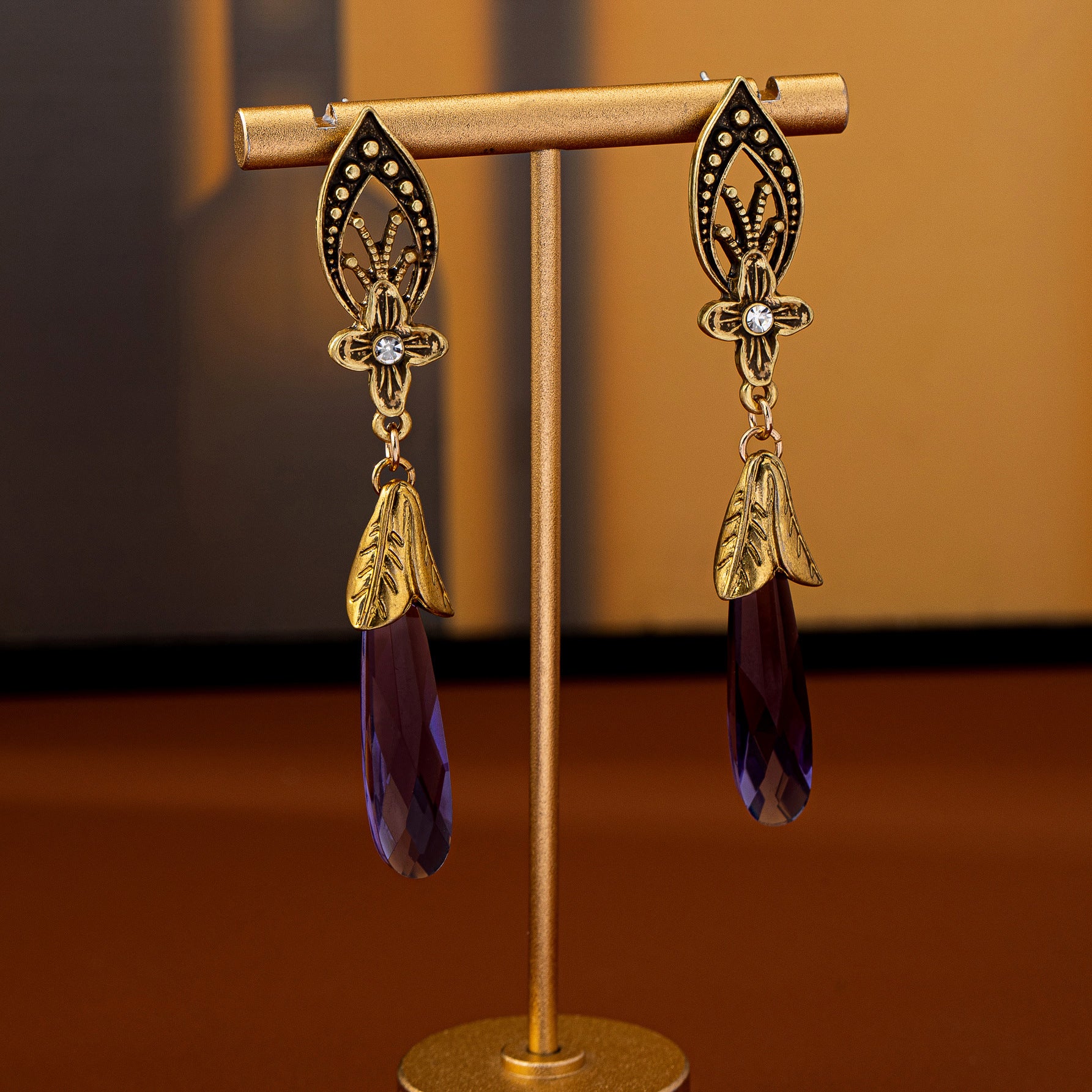 Retro Water Droplets Stud Earrings In Purple Featuring Electroplated Alloy With 925 Sterling Silver Ear Pins
