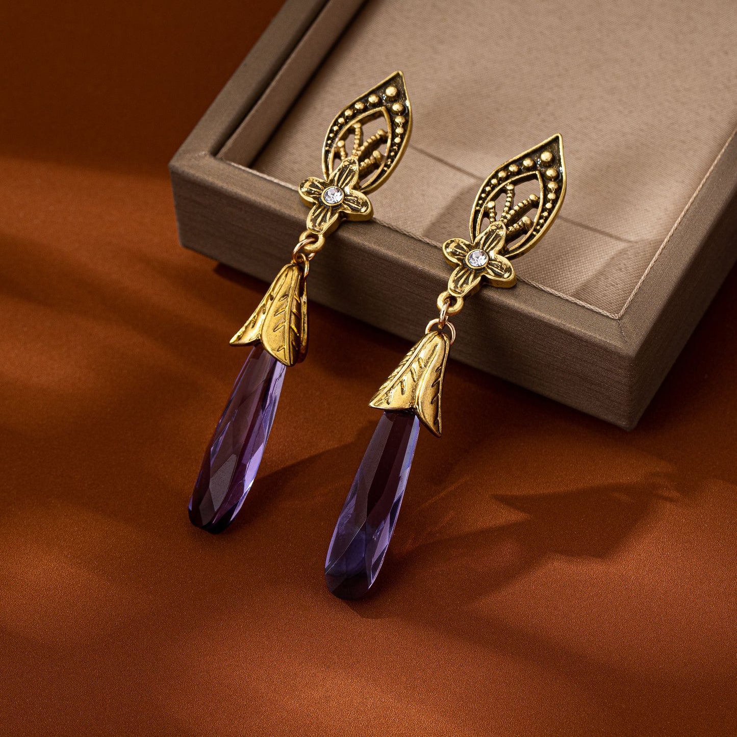 Retro Water Droplets Stud Earrings In Purple Featuring Electroplated Alloy With 925 Sterling Silver Ear Pins