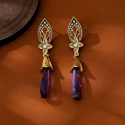 Retro Water Droplets Stud Earrings In Purple Featuring Electroplated Alloy With 925 Sterling Silver Ear Pins