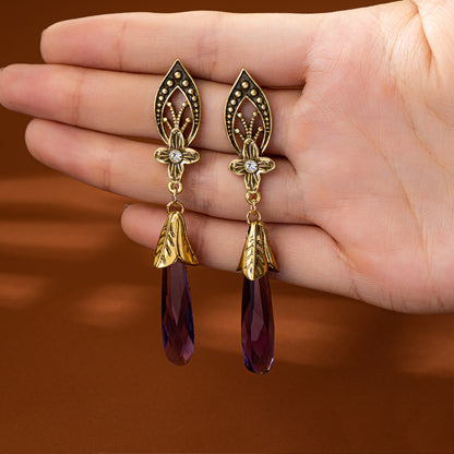 Retro Water Droplets Stud Earrings In Purple Featuring Electroplated Alloy With 925 Sterling Silver Ear Pins