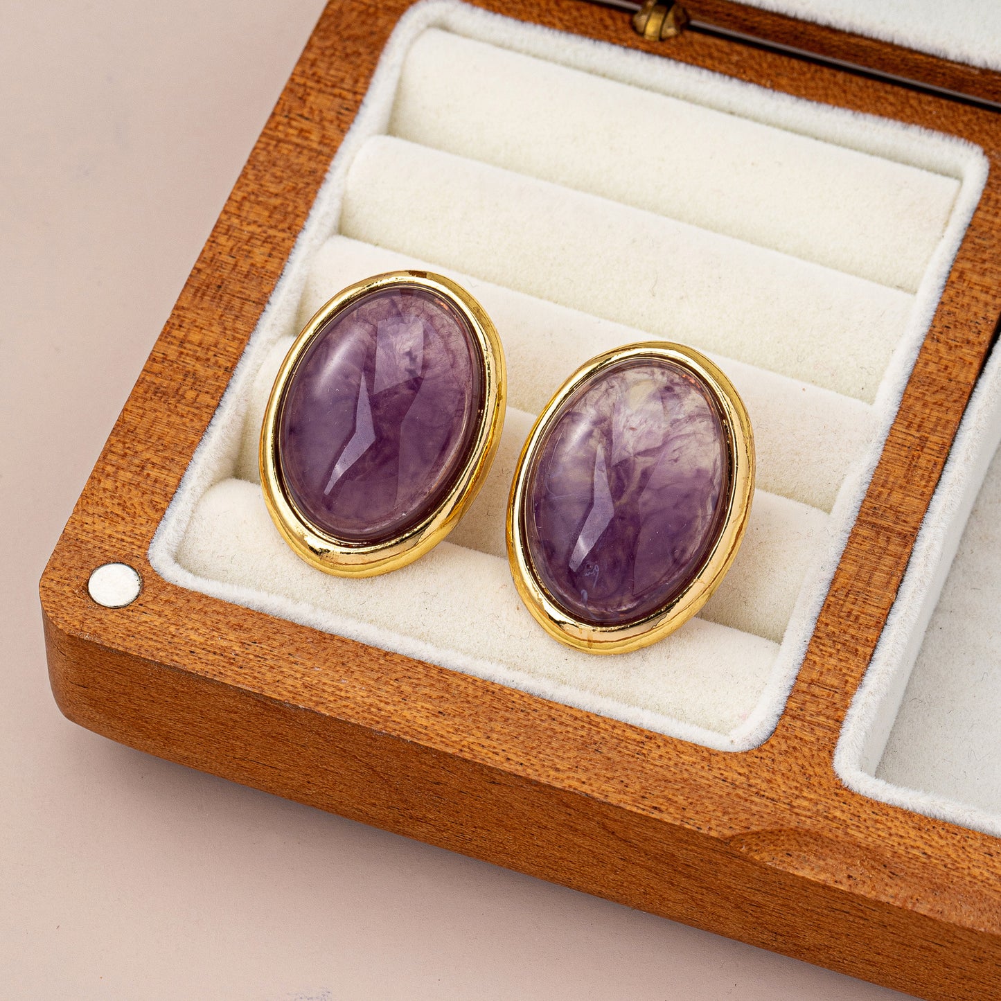 Retro Oval Stud Earrings With Crystal Inlay, Electroplated Alloy And 925 Sterling Silver Posts