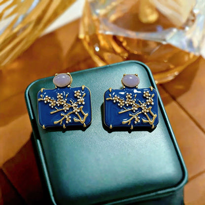 Petal Stud Earrings For Unisex Featuring Purple Enamel Design With 925 Sterling Silver Alloy Posts