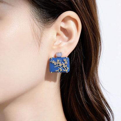 Petal Stud Earrings For Unisex Featuring Purple Enamel Design With 925 Sterling Silver Alloy Posts