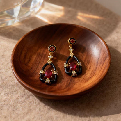 Water Droplets Stud Earrings For Unisex Featuring Dyed Black Zinc Alloy With Rhinestones And 925 Sterling Silver Posts
