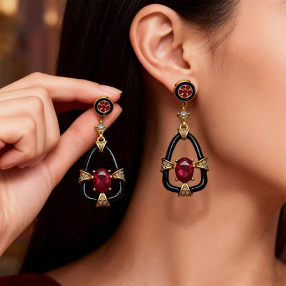 Water Droplets Stud Earrings For Unisex Featuring Dyed Black Zinc Alloy With Rhinestones And 925 Sterling Silver Posts