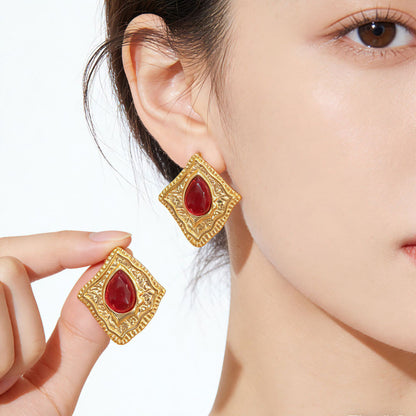 Red Flowers Stud Earrings For Women Featuring 925 Sterling Silver Posts And Maillard Style In Zinc Alloy