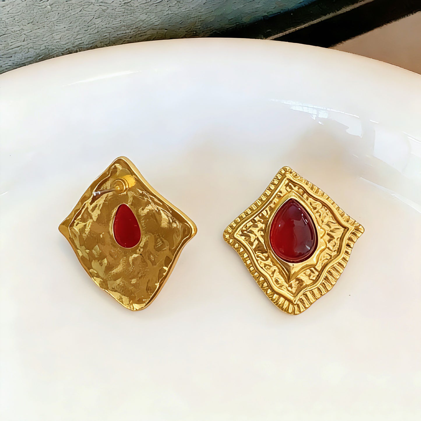 Red Flowers Stud Earrings For Women Featuring 925 Sterling Silver Posts And Maillard Style In Zinc Alloy