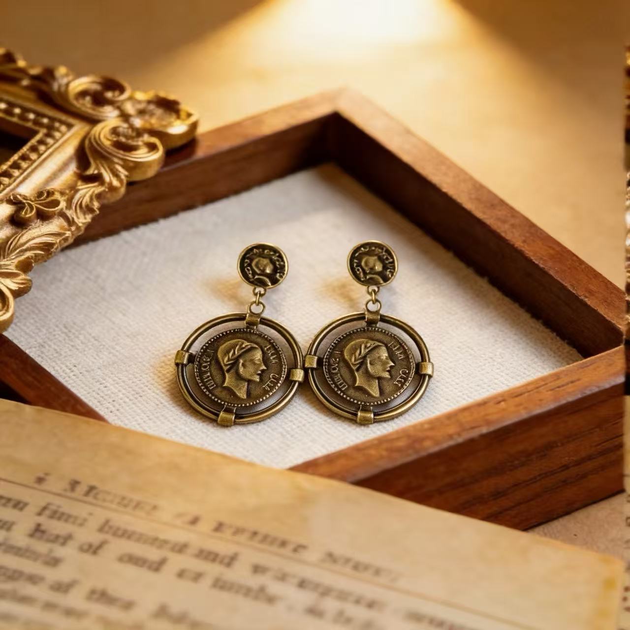 Gold Portrait Stud Earrings For Women Featuring 925 Sterling Silver Metal In Retro Style