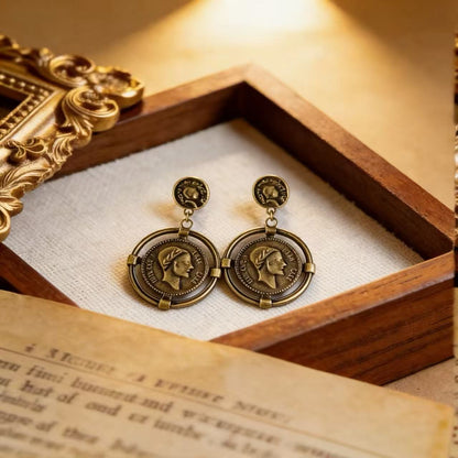 Gold Portrait Stud Earrings For Women Featuring 925 Sterling Silver Metal In Retro Style