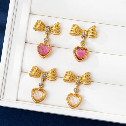 Retro Heart Shape Transparent Earrings In Zinc Alloy With Zinc Alloy Ear Pins, Unisex Clip Earrings