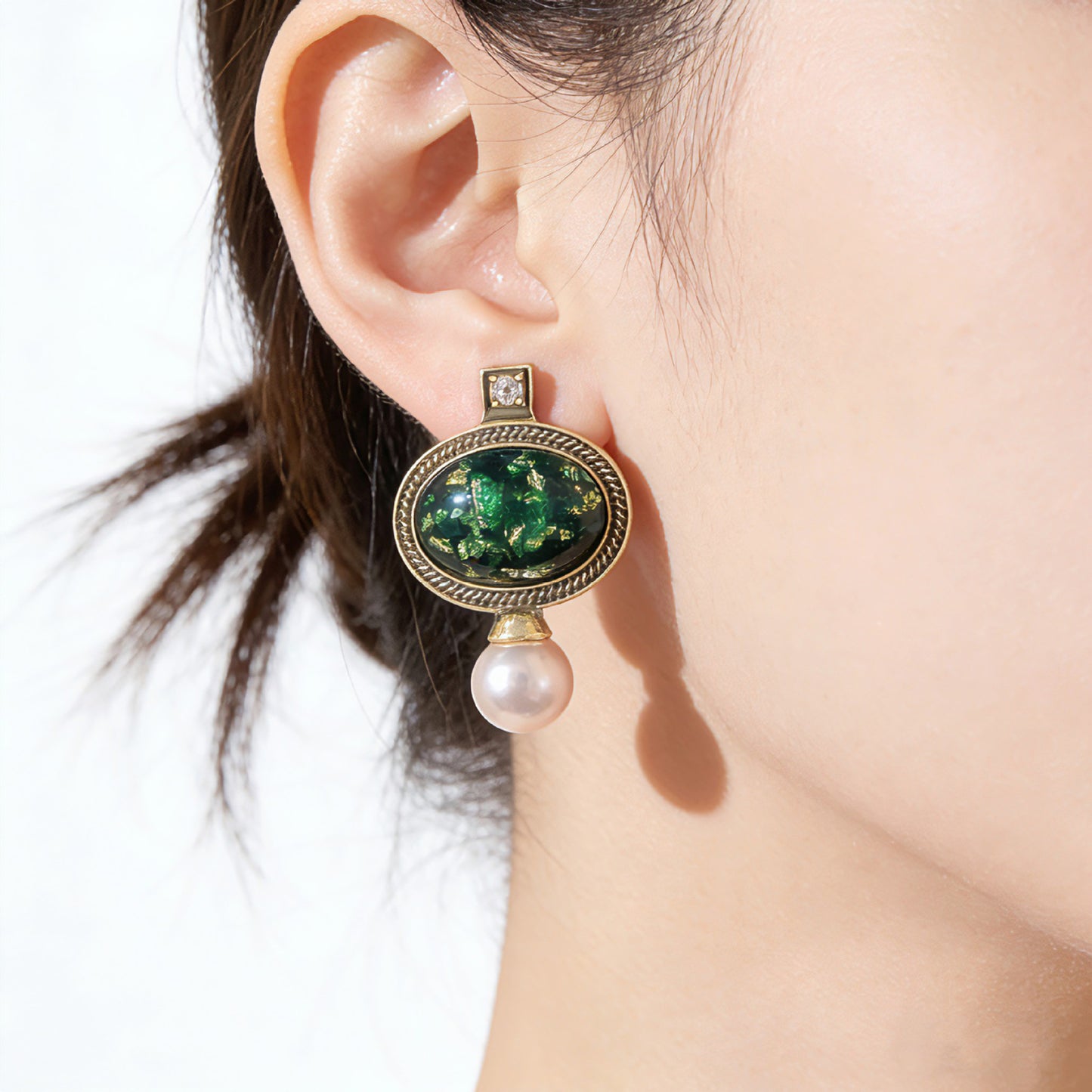 Digital Printing For Unisex Silver Alloy Stud Earrings With Resin Posts And Rhinestone Inlay