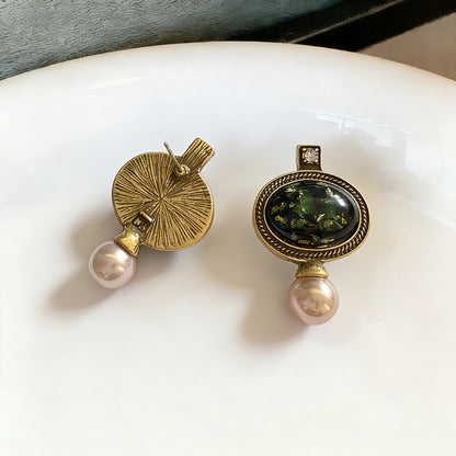 Digital Printing For Unisex Silver Alloy Stud Earrings With Resin Posts And Rhinestone Inlay