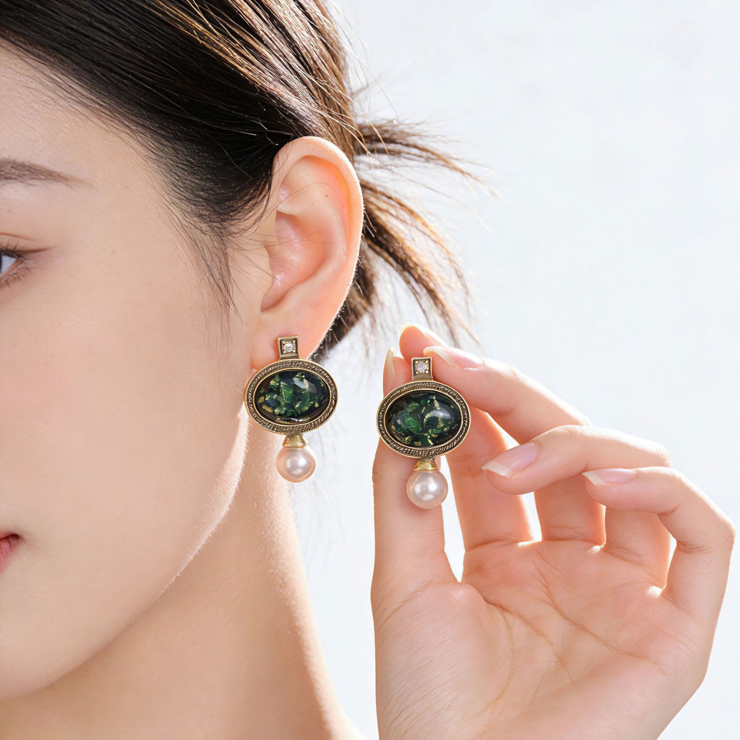 Digital Printing For Unisex Silver Alloy Stud Earrings With Resin Posts And Rhinestone Inlay