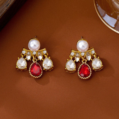 Water Droplets Earrings For Unisex Featuring Electroplated Zinc Alloy With 925 Sterling Silver Studs And Artificial Pearl Inlay