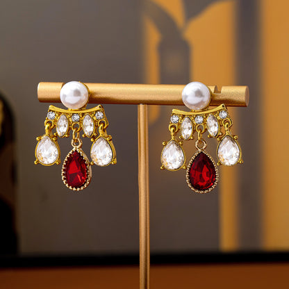Water Droplets Earrings For Unisex Featuring Electroplated Zinc Alloy With 925 Sterling Silver Studs And Artificial Pearl Inlay