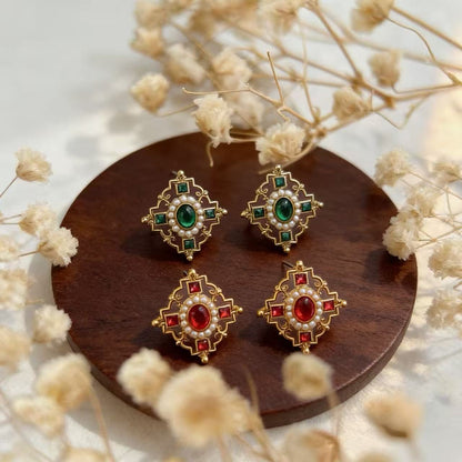 Retro Quadrilateral Drop Earrings For Women In Alloy With Crystal Inlay, Featuring 925 Sterling Silver Studs