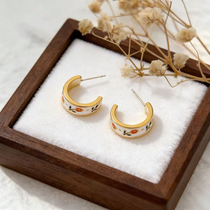 Retro Tulips Stud Earrings For Women With 925 Sterling Silver Posts Featuring Enamel Craftsmanship