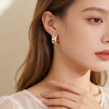 Retro Tulips Stud Earrings For Women With 925 Sterling Silver Posts Featuring Enamel Craftsmanship