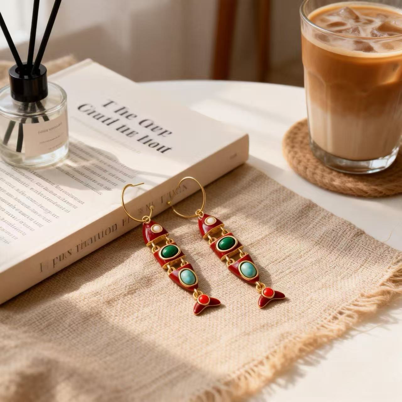 Fish Enamel Earrings For Unisex Featuring Red Zinc Alloy With 925 Sterling Silver Stud Posts