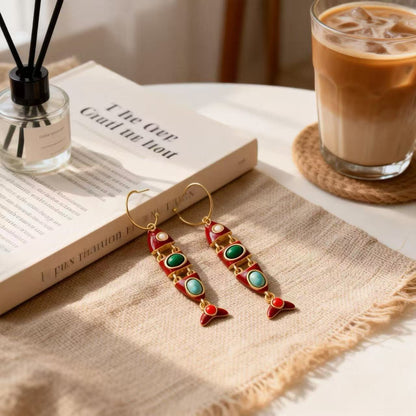 Fish Enamel Earrings For Unisex Featuring Red Zinc Alloy With 925 Sterling Silver Stud Posts