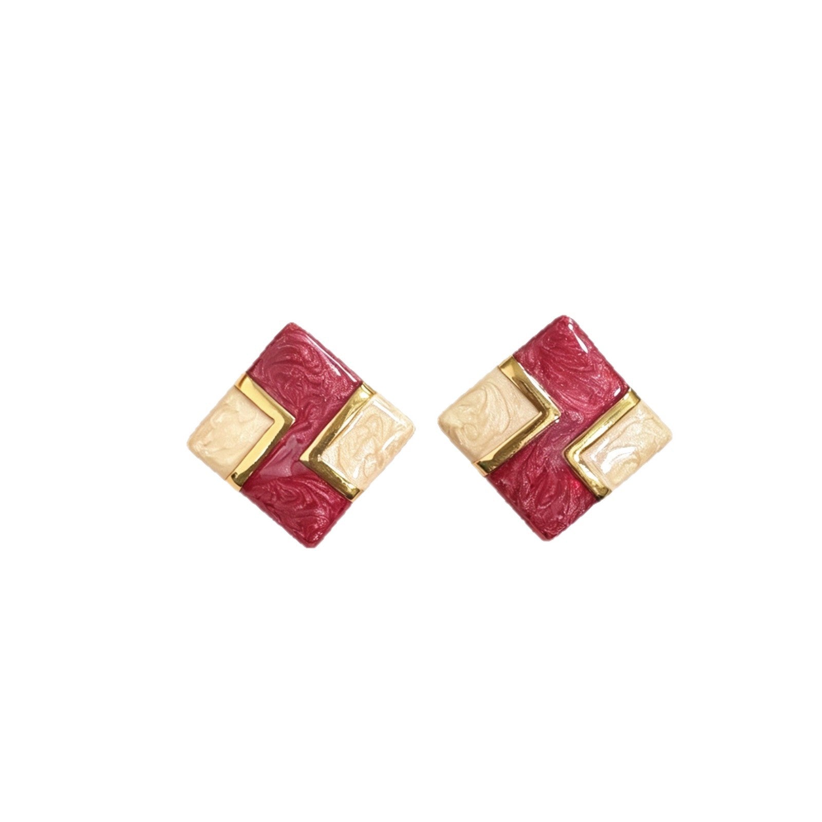 Square Enamel Stud Earrings For Unisex Featuring Zinc Alloy With 925 Sterling Silver Ear Pins In Silver