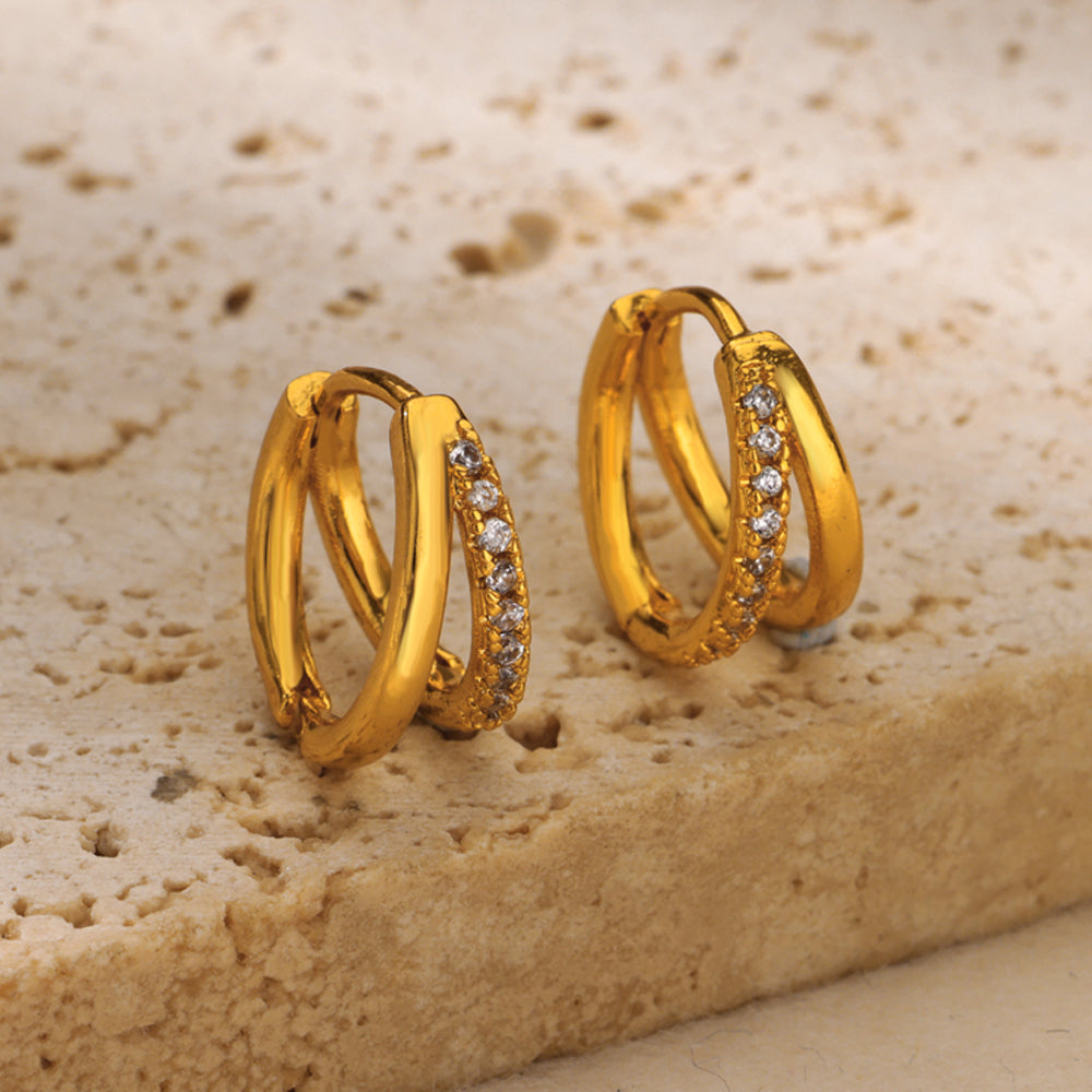 Geometric Waterproof Non Tarnish Earrings For Women, Copper With 18K Real Gold Plated PVD Coating And Zircon Inlay