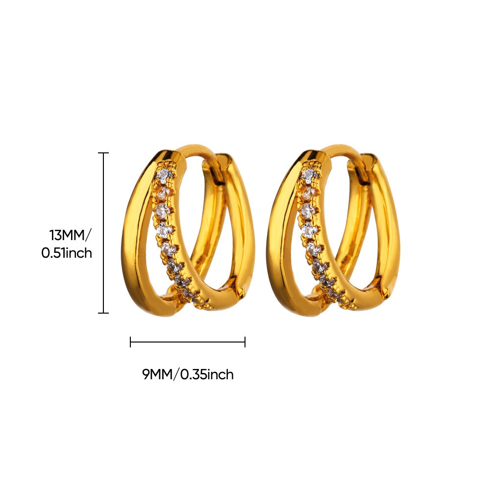 Geometric Waterproof Non Tarnish Earrings For Women, Copper With 18K Real Gold Plated PVD Coating And Zircon Inlay