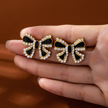 Retro Three-dimensional Bow Tie Stud Earrings For Unisex Featuring Zinc Alloy And 925 Sterling Silver