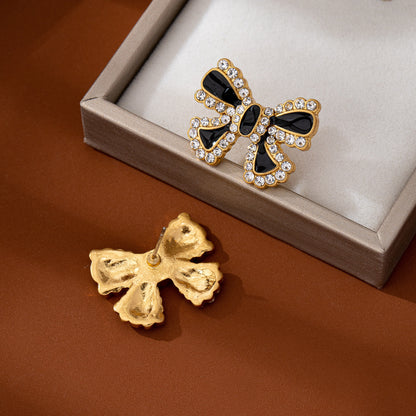 Retro Three-dimensional Bow Tie Stud Earrings For Unisex Featuring Zinc Alloy And 925 Sterling Silver