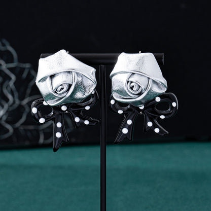 Rose Earrings For Women In Silver Zinc Alloy Featuring Electroplated Finish And 925 Sterling Silver Studs