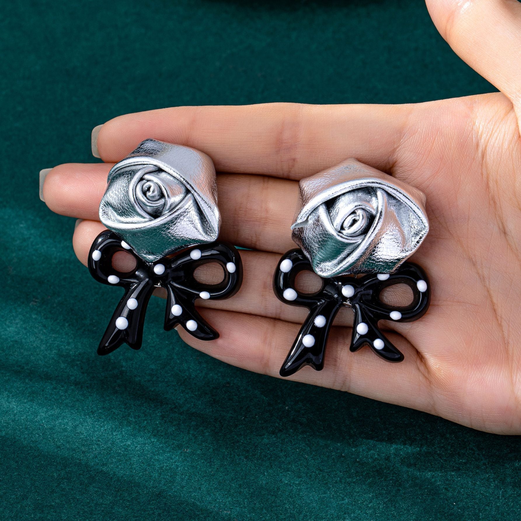 Rose Earrings For Women In Silver Zinc Alloy Featuring Electroplated Finish And 925 Sterling Silver Studs