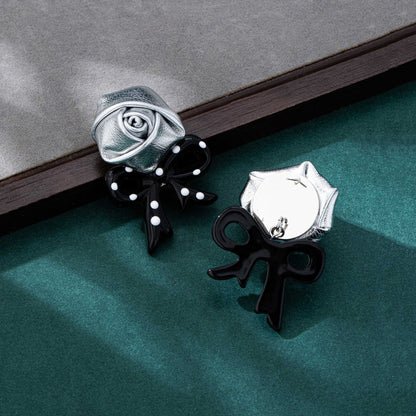 Rose Earrings For Women In Silver Zinc Alloy Featuring Electroplated Finish And 925 Sterling Silver Studs