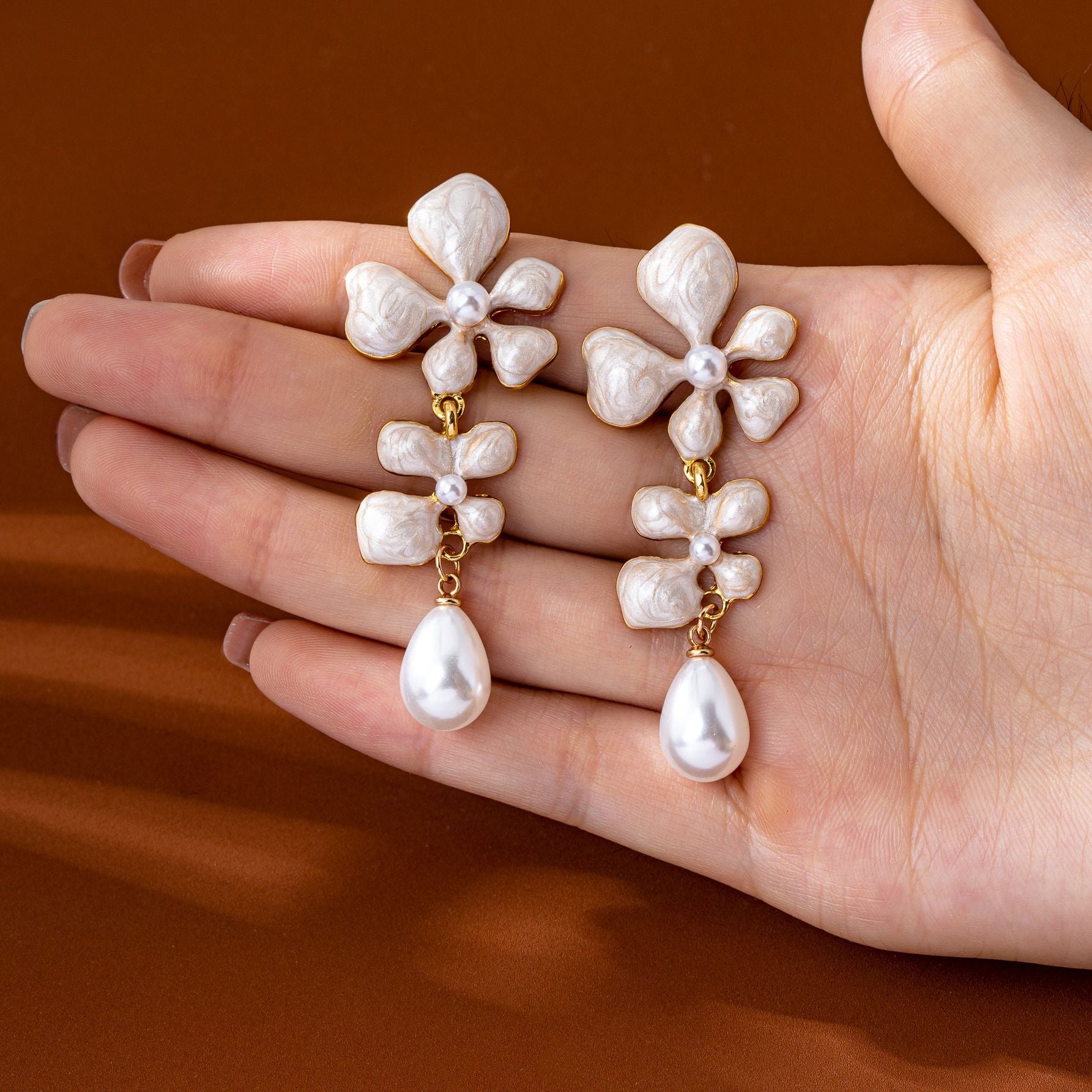 Unisex Alloy Stud Earrings For Flowers Featuring Enamel Craft With Electroplated Finish And 925 Sterling Silver Posts