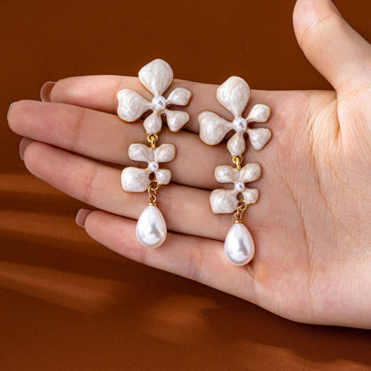 Unisex Alloy Stud Earrings For Flowers Featuring Enamel Craft With Electroplated Finish And 925 Sterling Silver Posts