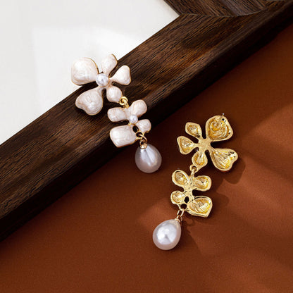 Unisex Alloy Stud Earrings For Flowers Featuring Enamel Craft With Electroplated Finish And 925 Sterling Silver Posts