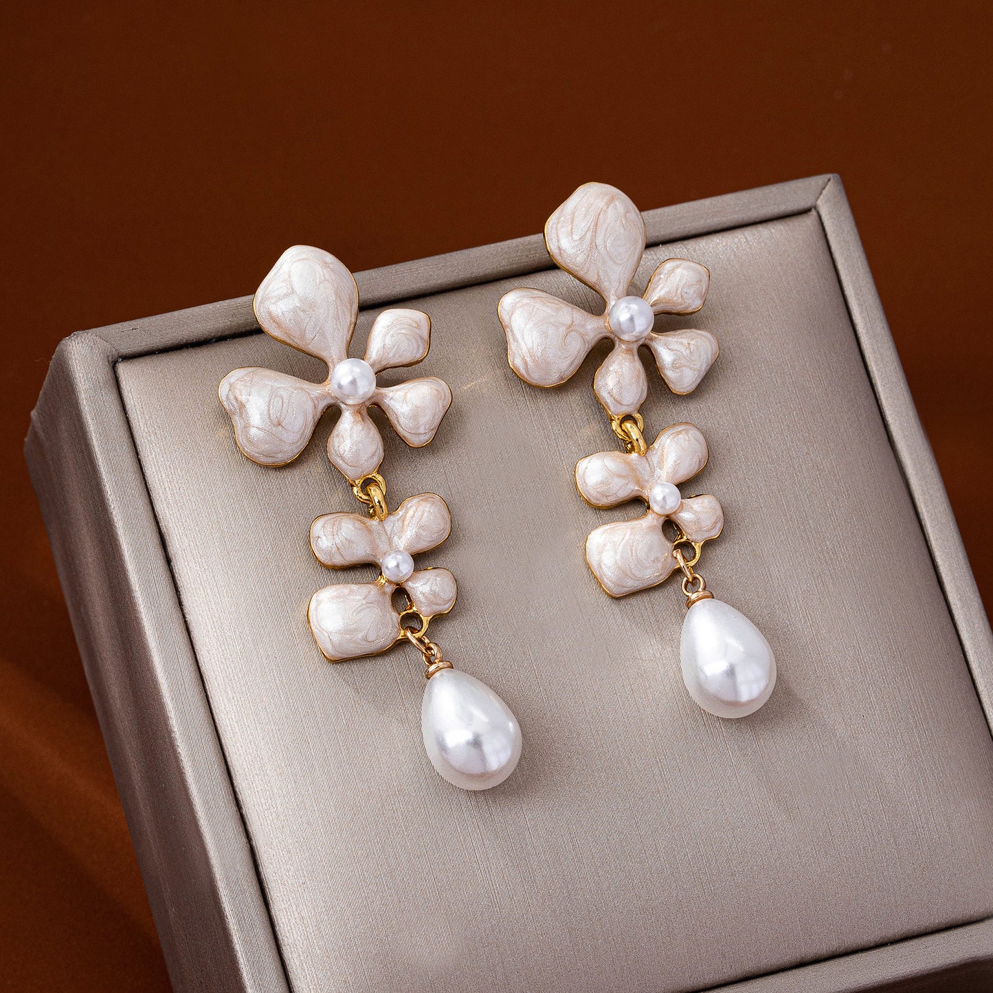 Unisex Alloy Stud Earrings For Flowers Featuring Enamel Craft With Electroplated Finish And 925 Sterling Silver Posts