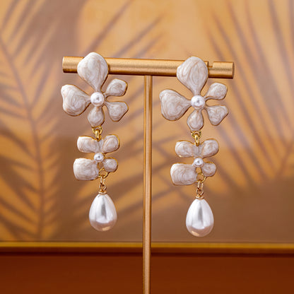 Unisex Alloy Stud Earrings For Flowers Featuring Enamel Craft With Electroplated Finish And 925 Sterling Silver Posts