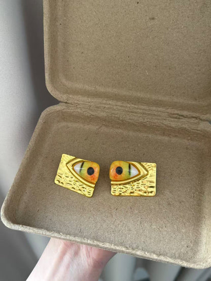 Devil's Eye Asymmetrical Earrings For Women In Retro Style With Electroplated Alloy