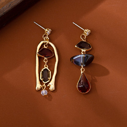 For Women Irregular Tassel Drop Earrings With 925 Sterling Silver Studs In Retro Style, Made Of Zinc Alloy